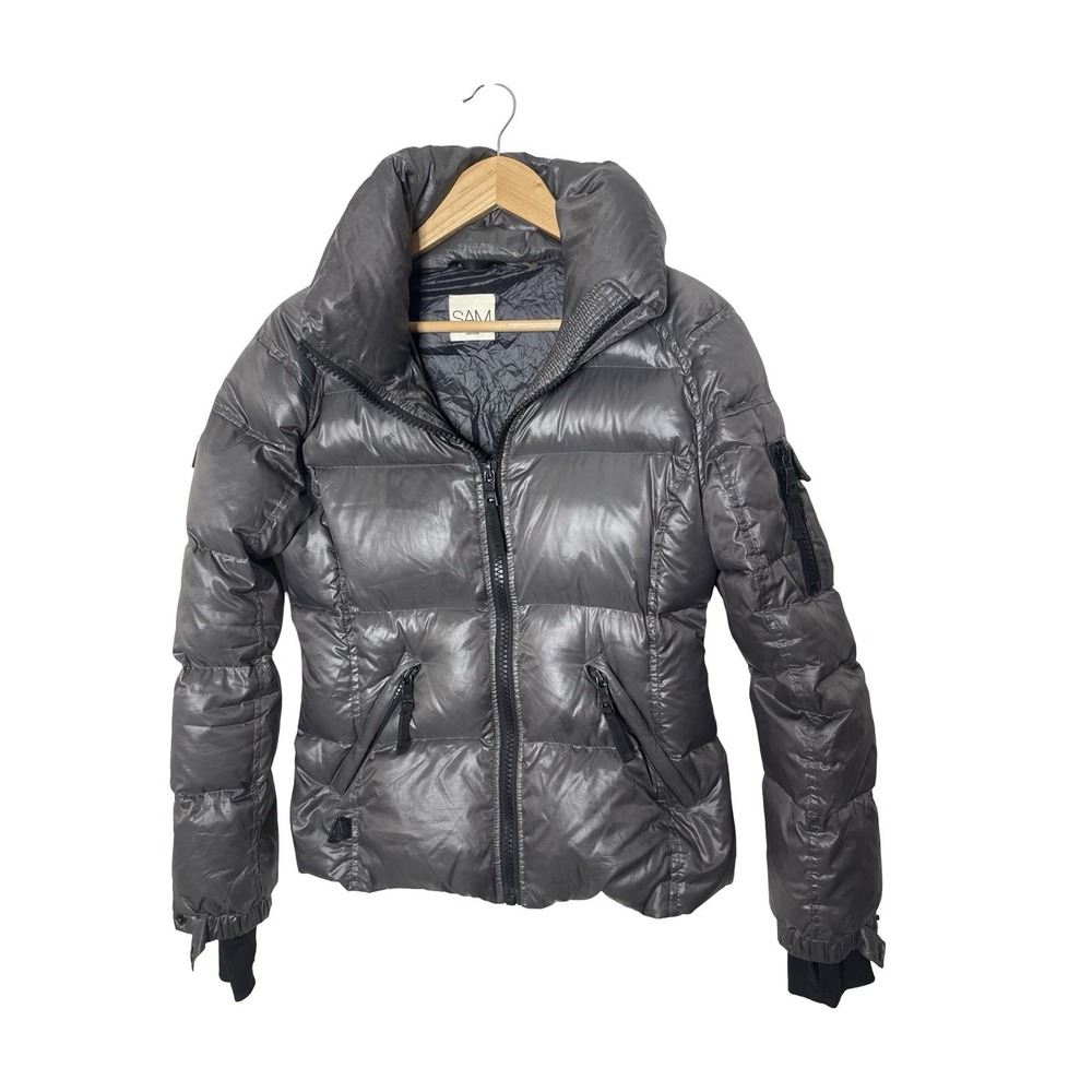 SAM. New York Women's Gray Down Quilted Puffer Jacket Full Zip Pockets M